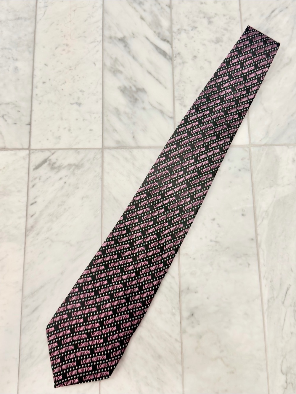 Louis Vuitton Black and Purple Repeating Logo Silk Tie